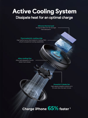 Built in Magsafe with cooling system, wireless charging 15W, compatible with Android and Apple mobile devices.