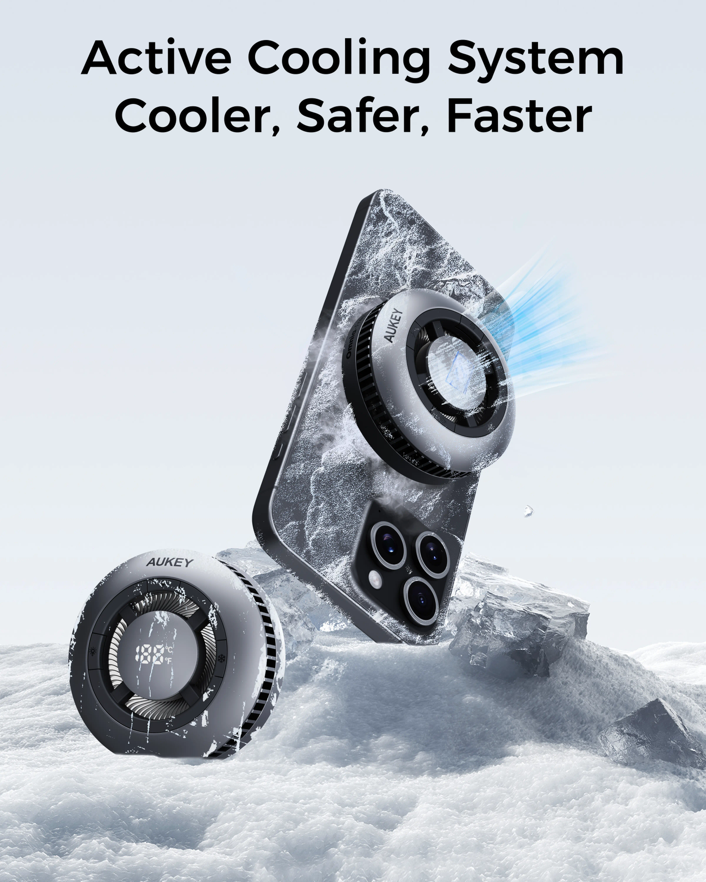 Fast Magnetic Charging: MagSafe-compatible charger with a strong magnetic connection delivers up to 15W for quick and reliable charging.
Active Cooling System: Integrated cooling fan prevents overheating, maintaining consistent charging speeds and extending the life of your device.