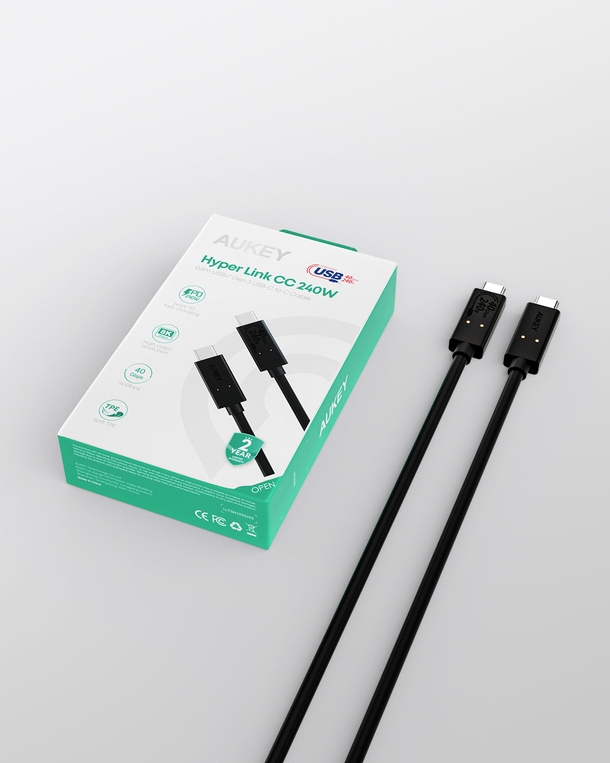 Aukey Hyper Link 240W 0.8 USB4 Gen 3 USB-C to C Cable (CB-TCC241)