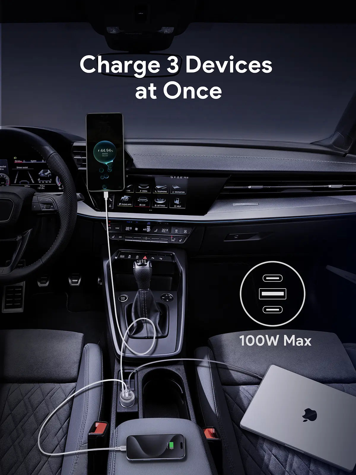 Aukey Pathfinder Mix 3 100W Fast Charging Car Charger 100W (CC-P3)