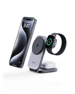 Foldable Design: Adjustable stand allows for flat or angled positioning, ideal for hands-free viewing or compact travel storage. Compatible with iPhone, Airpods and Apple Watch