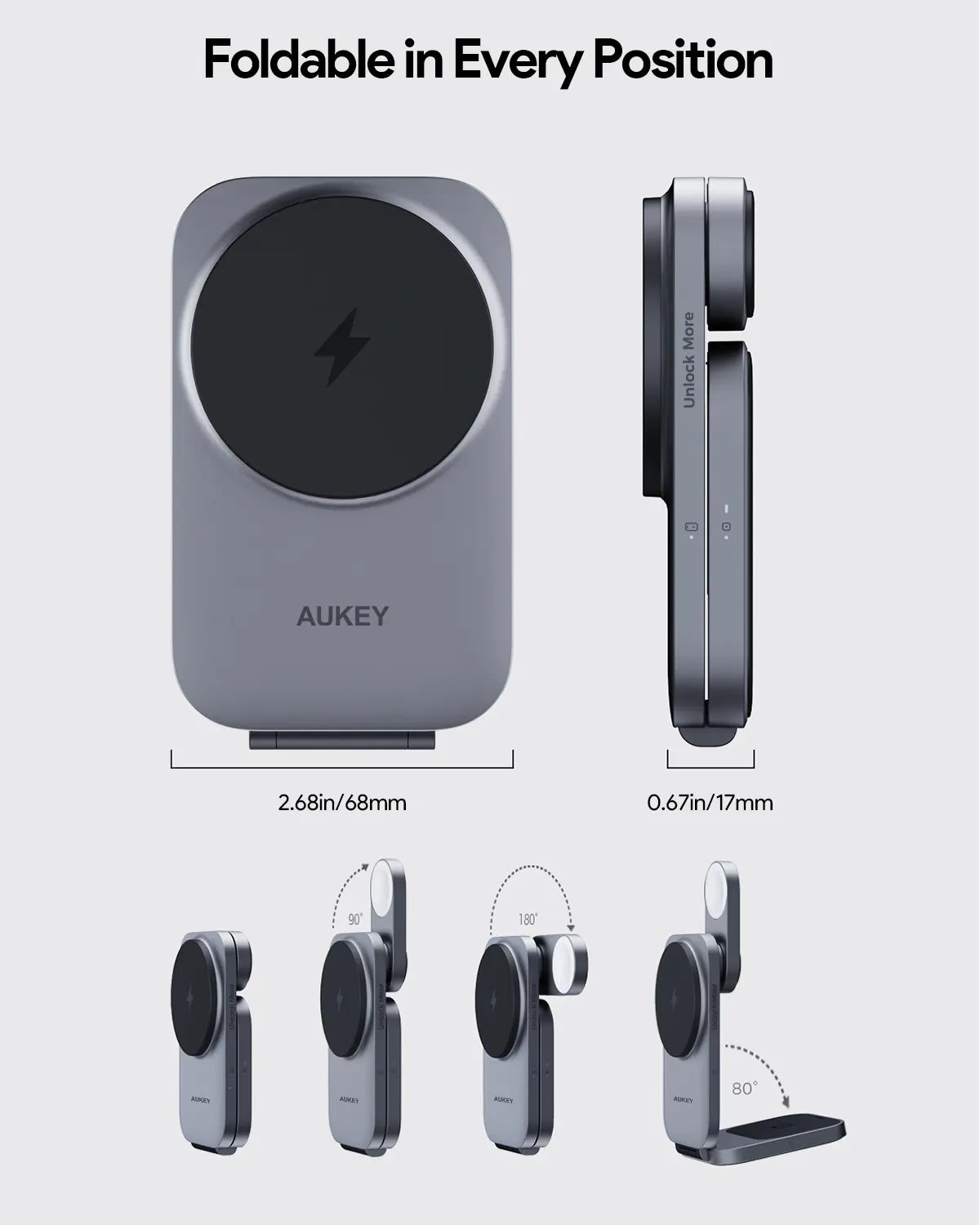 Foldable Design: Adjustable stand allows for flat or angled positioning, ideal for hands-free viewing or compact travel storage. Compatible with iPhone, Airpods and Apple Watch