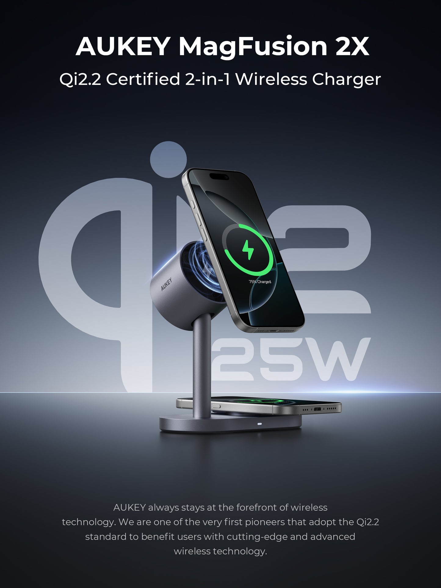 Aukey Qi2.2 MagFusion 2X Wireless Charging Station 2-in-1 Magnetic Wireless Charger (LC-MC213)