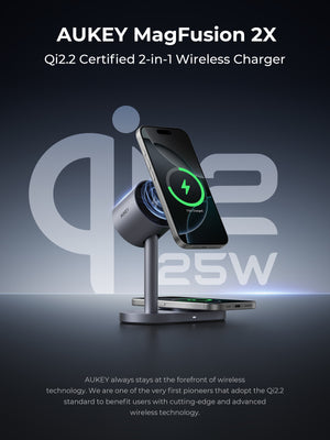 Aukey Qi2.2 MagFusion 2X Wireless Charging Station 2-in-1 Magnetic Wireless Charger (LC-MC213)