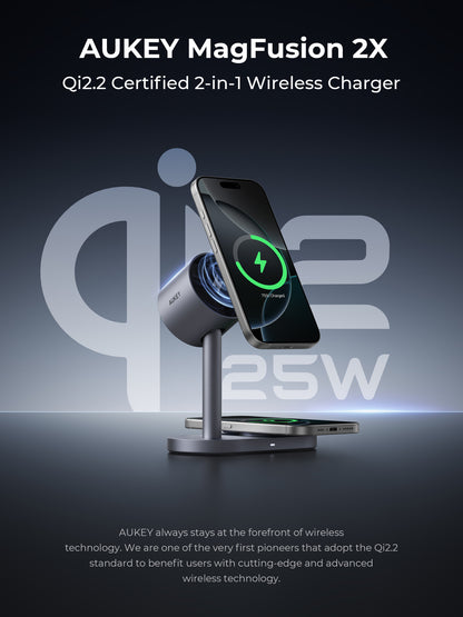 Aukey Qi2.2 MagFusion 2X Wireless Charging Station 2-in-1 Magnetic Wireless Charger (LC-MC213)