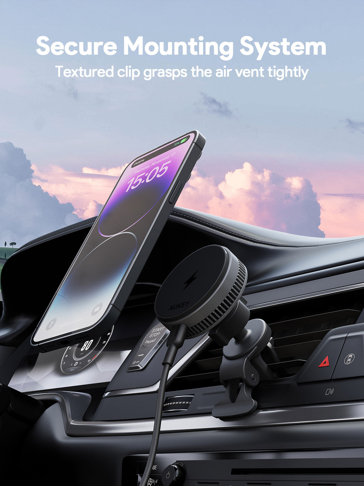 Built in Magsafe with cooling system, wireless charging 15W, compatible with Android and Apple mobile devices. 