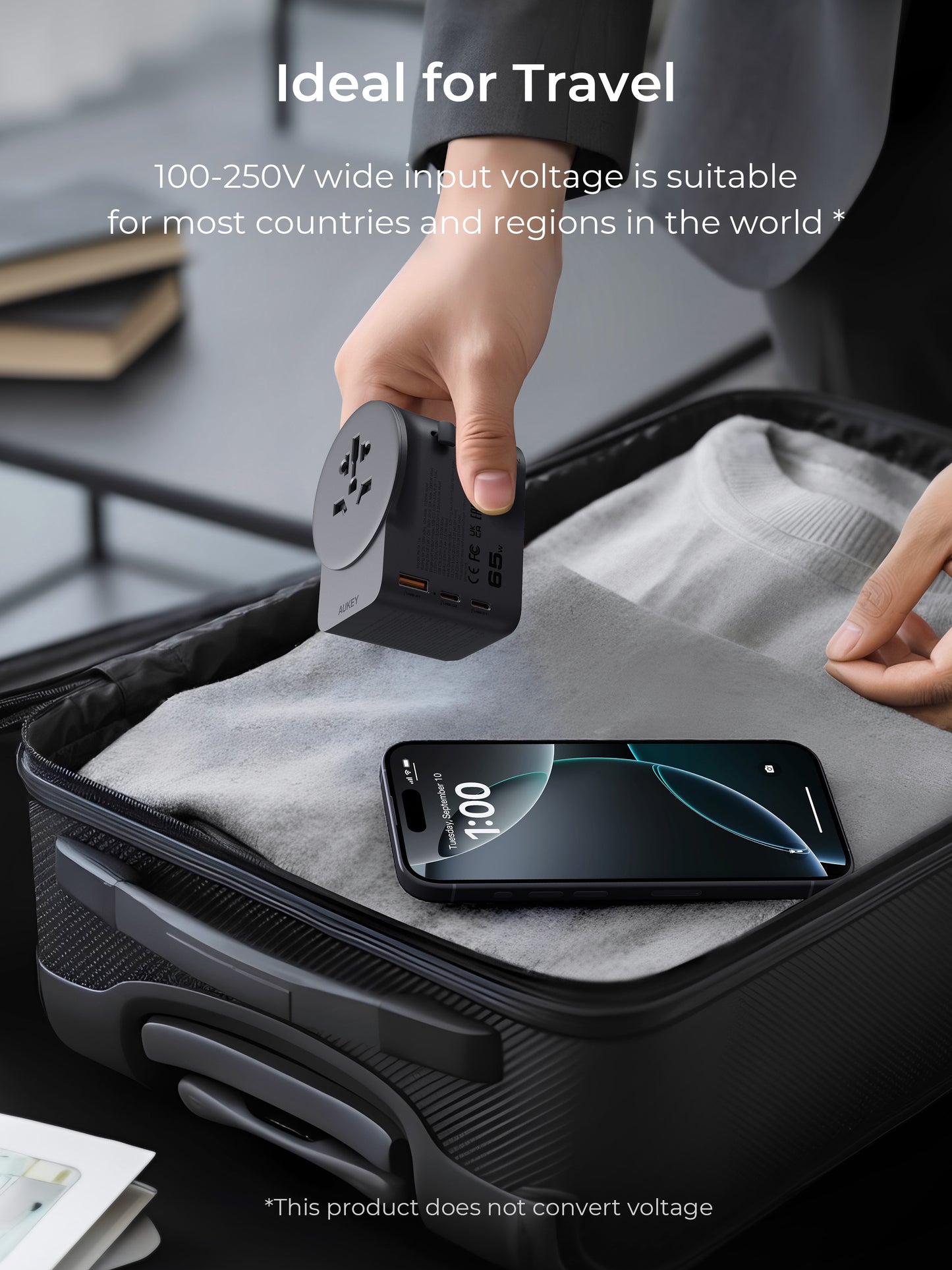 Aukey GlobeMate 65W GaN Universal Adapter with USB ports (PA-TA11A)