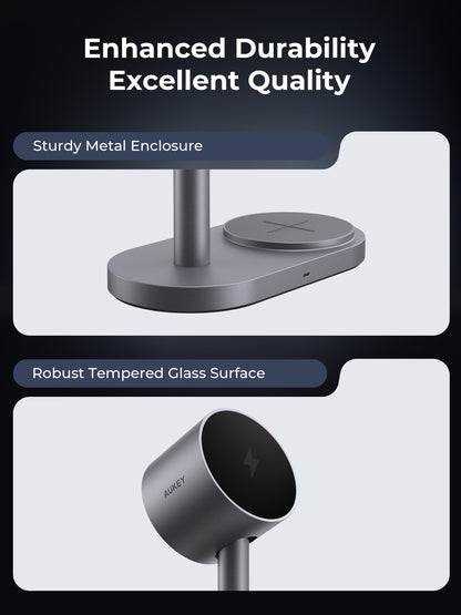 Aukey Qi2.2 MagFusion 2X Wireless Charging Station 2-in-1 Magnetic Wireless Charger (LC-MC213)