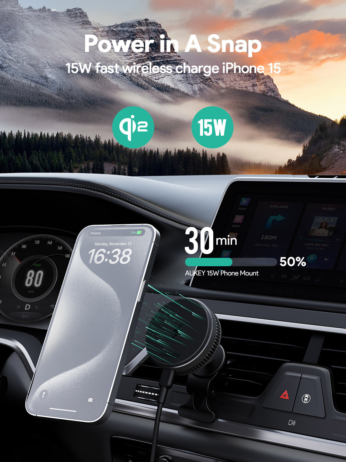Built in Magsafe with cooling system, wireless charging 15W, compatible with Android and Apple mobile devices. 