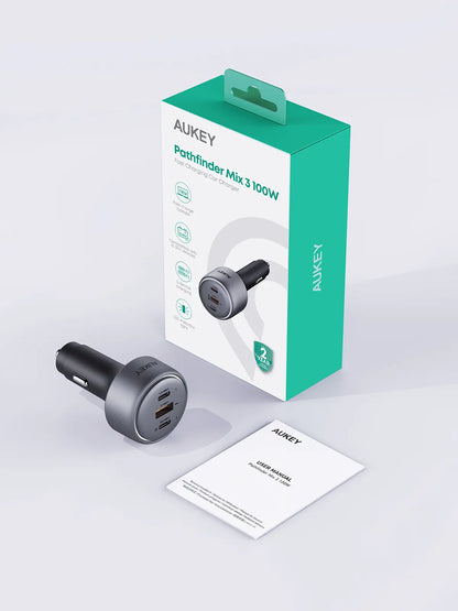 Aukey Pathfinder Mix 3 100W Fast Charging Car Charger 100W (CC-P3)