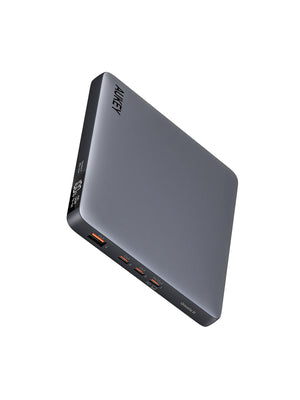 Slim portable power bank that can can charge laptops and mobile devices on the go. Compatible with Macbook, Apple and Android devices.