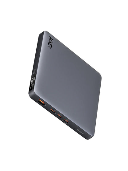 Slim portable power bank that can can charge laptops and mobile devices on the go. Compatible with Macbook, Apple and Android devices.